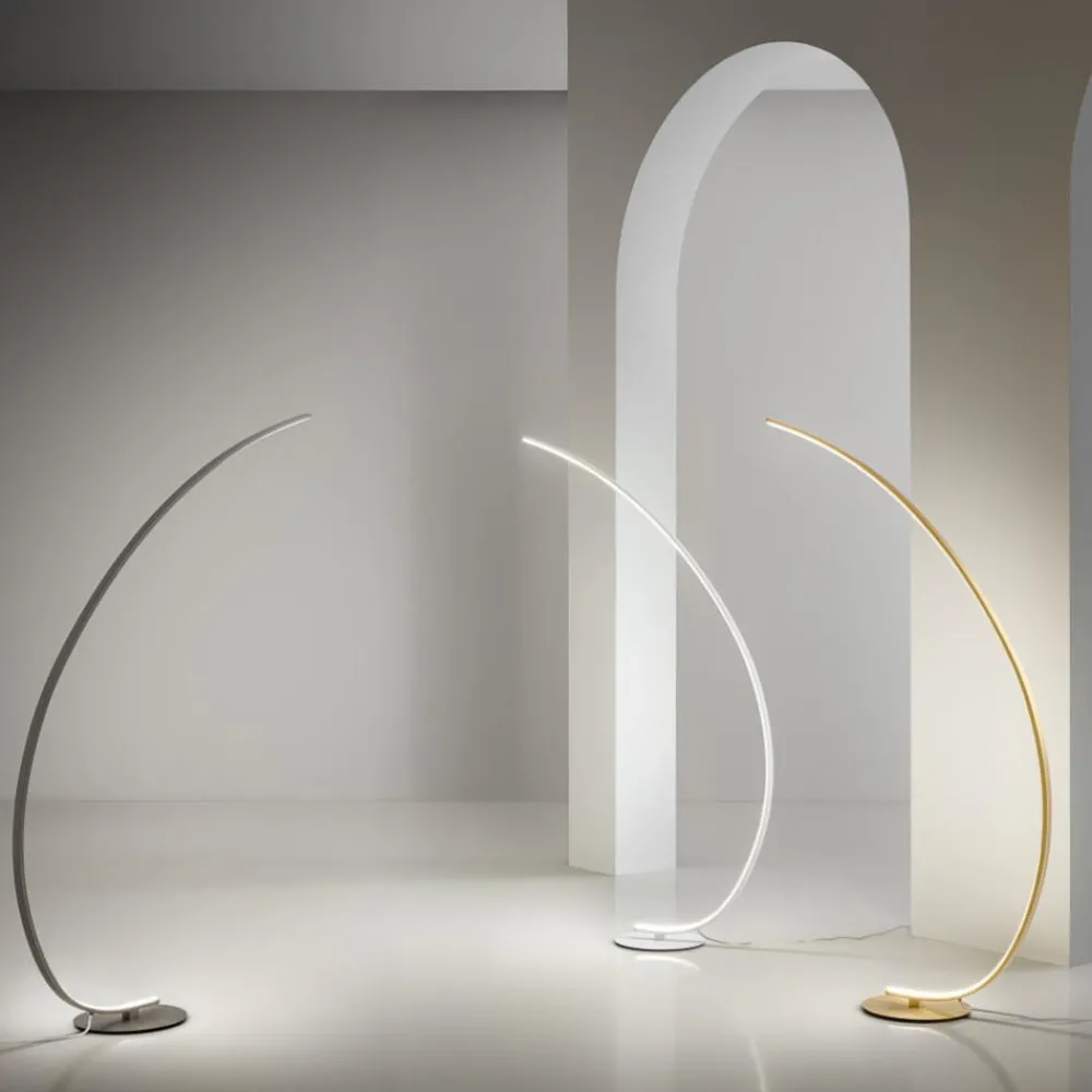 Lampade Da Terra-Gea Luce Lampada da terra bianca iole curva moderna led 30w 3000k