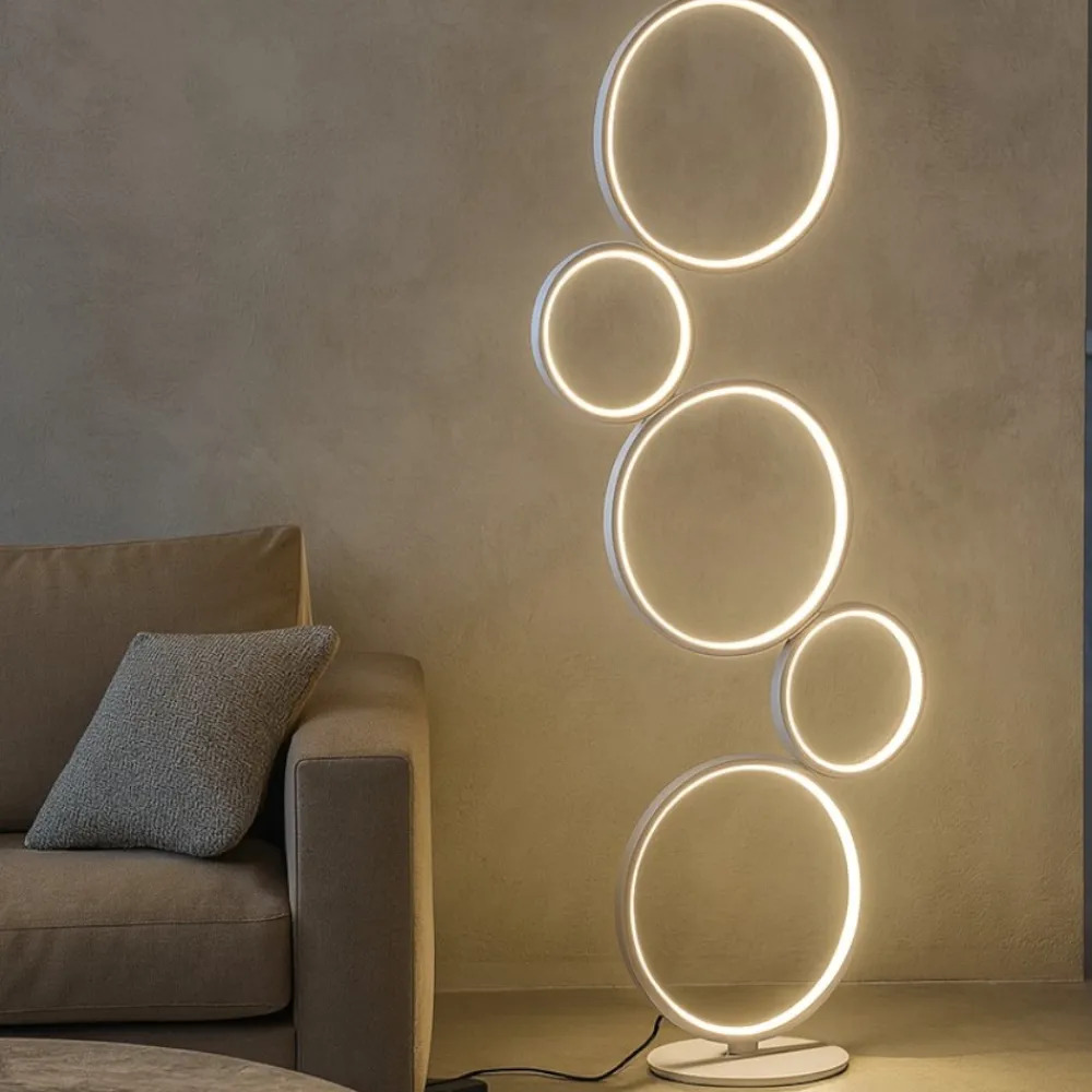 Lampade Da Terra-Selezionato da Mazzolaluce Lampada da terra bianca led 36w 3000k design cerchi