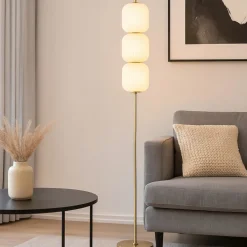 Lampade Da Terra-Selezionato da Mazzolaluce Lampada da terra contemporanea metallo oro vetri bianchi led cct
