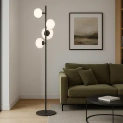 Lampade Da Terra-Selezionato da Mazzolaluce Lampada da terra contemporanea metallo nero vetro bianco