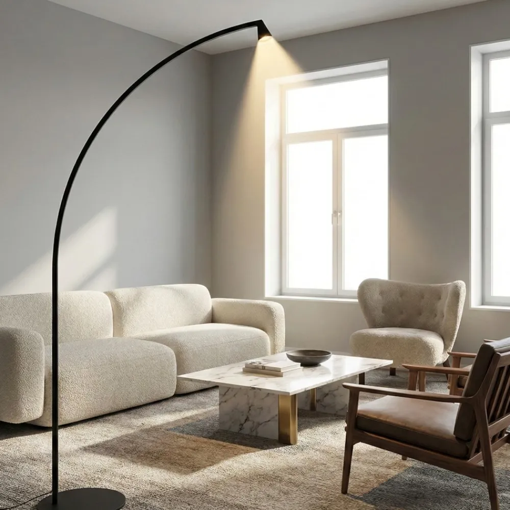 Lampade Da Terra-Selezionato da Mazzolaluce Lampada da terra curva design modera nera led da lettura h151 cm