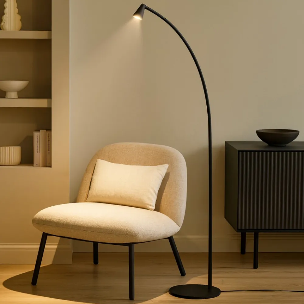Lampade Da Terra-Selezionato da Mazzolaluce Lampada da terra curva design modera nera led da lettura h151 cm