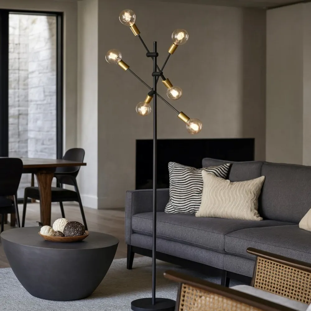 Lampade Da Terra-Selezionato da Mazzolaluce Lampada da terra design minimal nero oro per salotto soggiorno