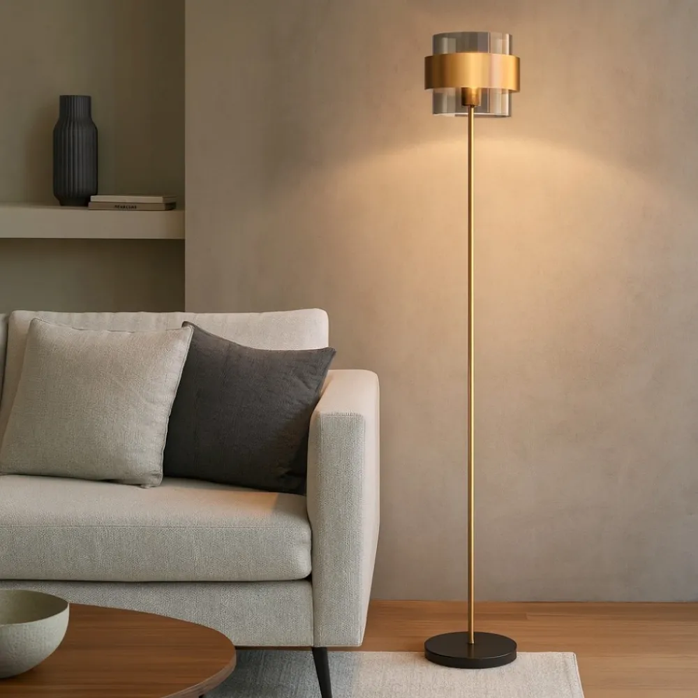 Lampade Da Terra-Selezionato da Mazzolaluce Lampada da terra design moderno paralume cilindrico vetro fume'