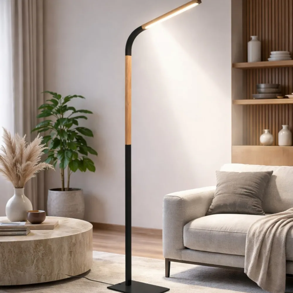 Lampade Da Terra-Selezionato da Mazzolaluce Lampada da terra di legno nero design moderna led orientabile