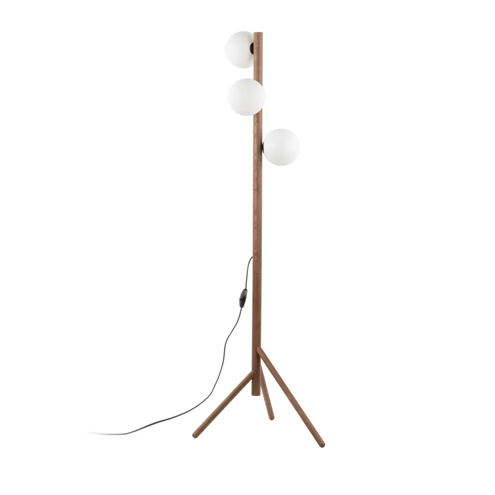 Lampade Da Terra-Selezionato da Mazzolaluce Lampada da terra di legno noce stile scandinavo sfere vetro bianco