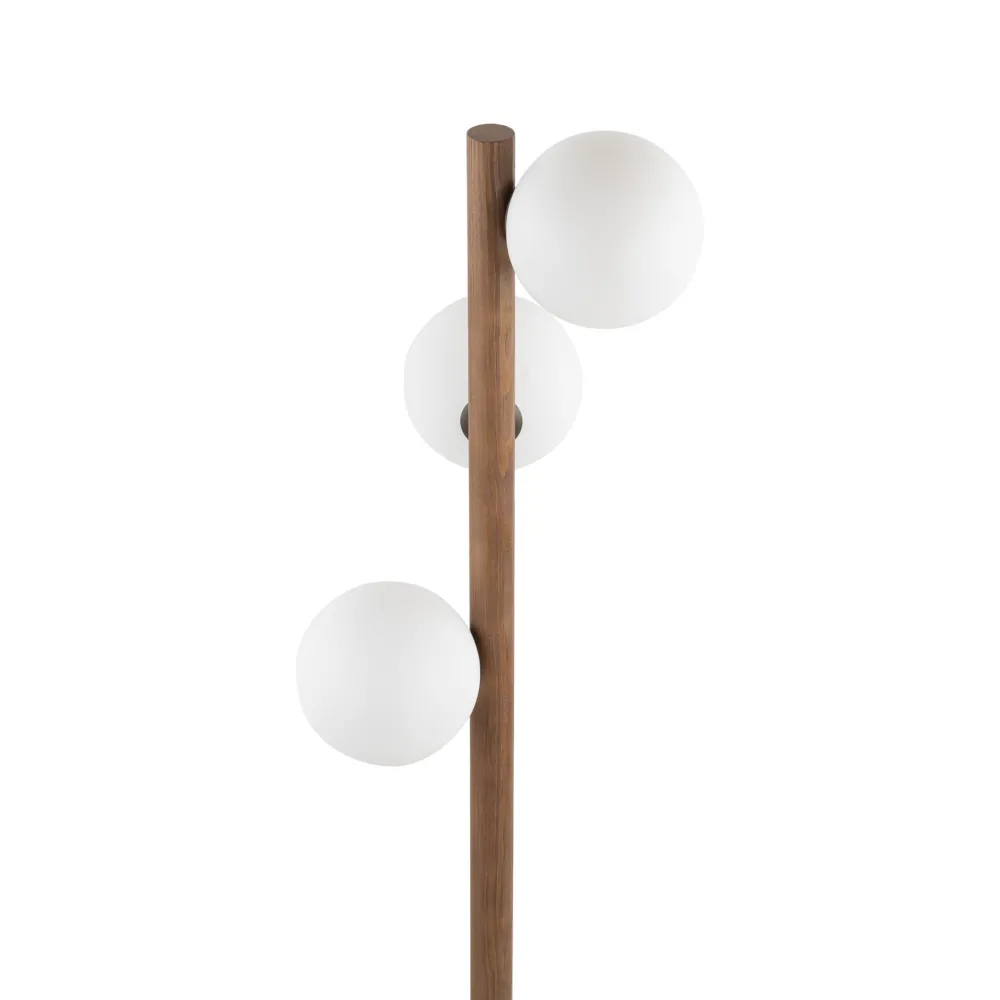 Lampade Da Terra-Selezionato da Mazzolaluce Lampada da terra di legno noce stile scandinavo sfere vetro bianco