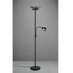 Lampade Da Terra-Selezionato da Mazzolaluce Lampada da terra doppia luce orientabile metallo nero e vetro fume