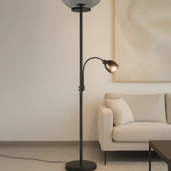 Lampade Da Terra-Selezionato da Mazzolaluce Lampada da terra doppia luce orientabile metallo nero e vetro fume