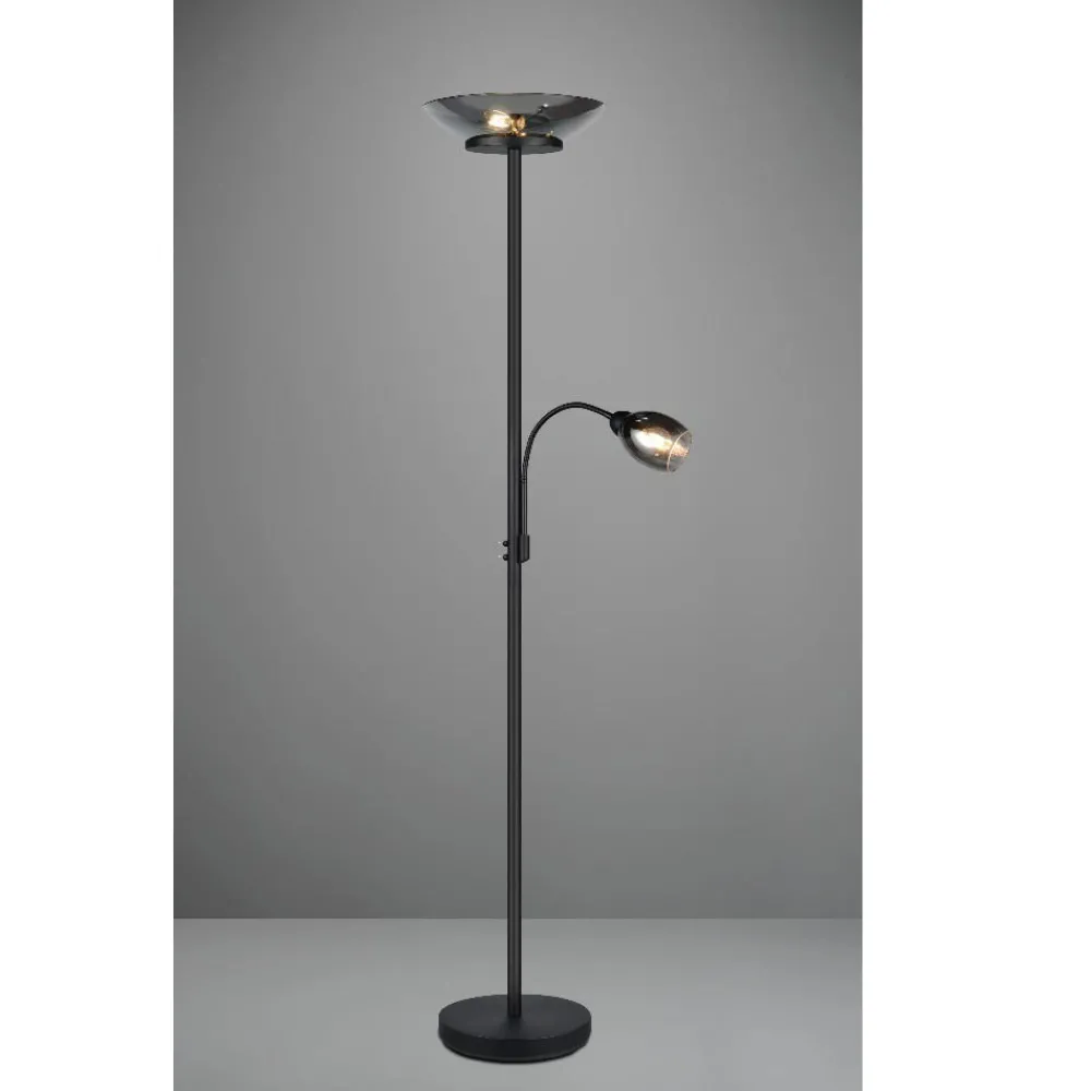 Lampade Da Terra-Selezionato da Mazzolaluce Lampada da terra doppia luce orientabile metallo nero e vetro fume
