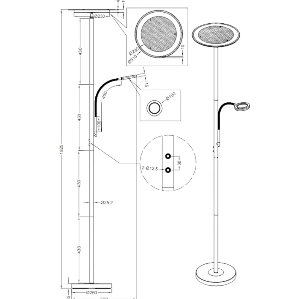 Lampade Da Terra-Selezionato da Mazzolaluce Lampada da terra due luci led 3000k orientabile per ufficio