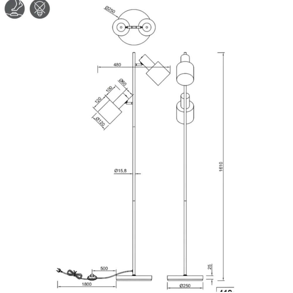 Lampade Da Terra-Selezionato da Mazzolaluce Lampada da terra due luci moderna orientabile multicolor