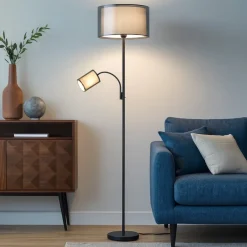 Lampade Da Terra-Selezionato da Mazzolaluce Lampada da terra due luci orientabile paralume in tessuto