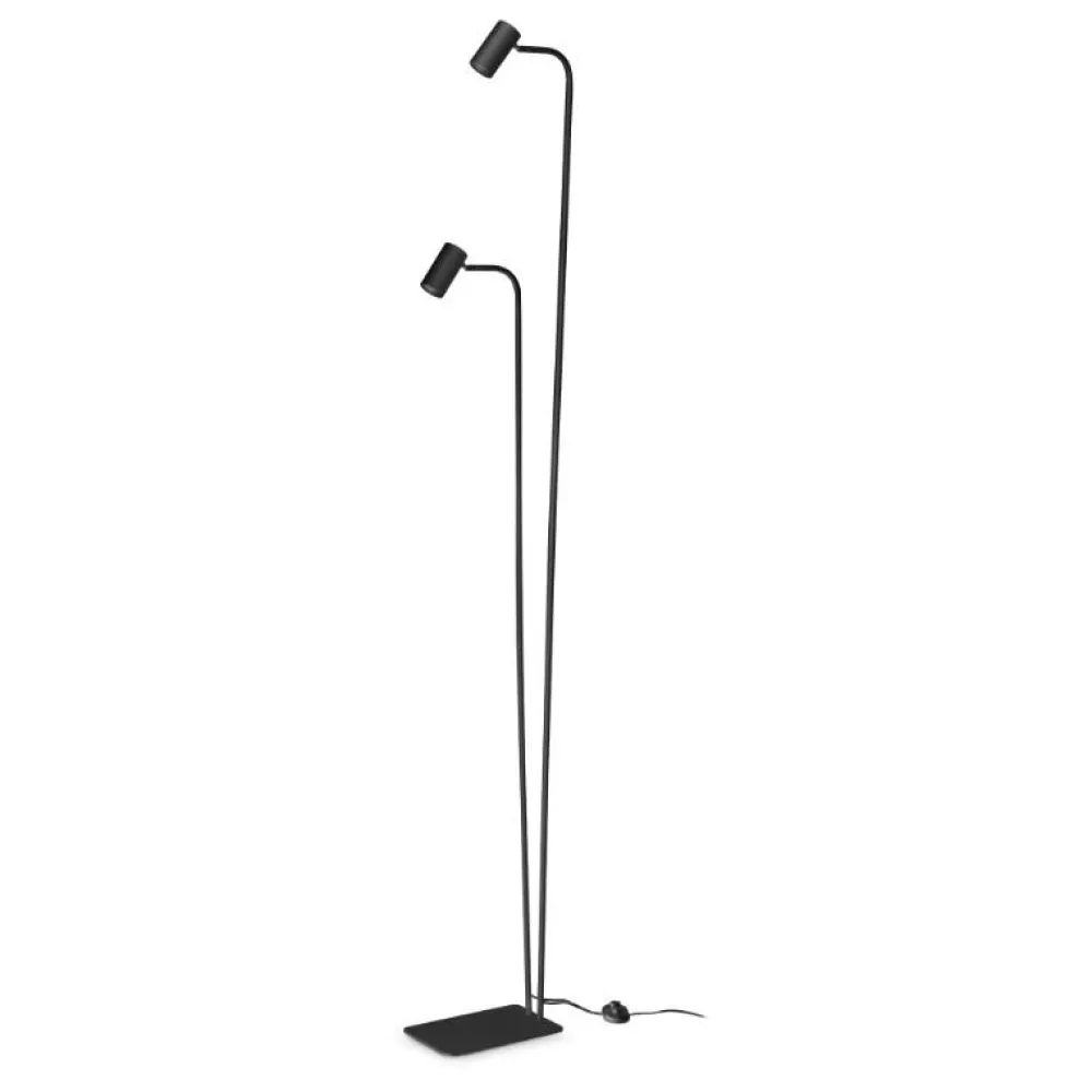Lampade Da Terra-Ideal Lux Lampada da terra ginger pt2 nera doppia luce orientabile