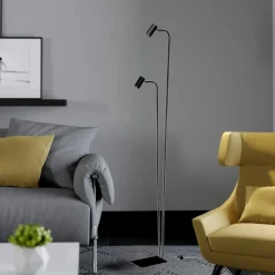Lampade Da Terra-Ideal Lux Lampada da terra ginger pt2 nera doppia luce orientabile