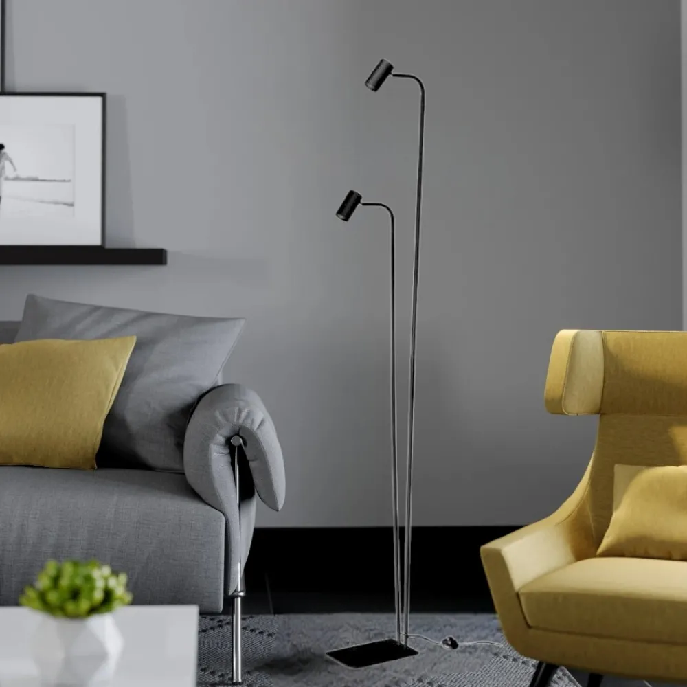 Lampade Da Terra-Ideal Lux Lampada da terra ginger pt2 nera doppia luce orientabile
