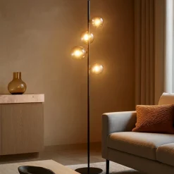 Lampade Da Terra-Ideal Lux Lampada da terra perlage pt4 nera sfere vetro fume