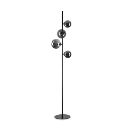 Lampade Da Terra-Ideal Lux Lampada da terra perlage pt4 nera sfere vetro fume