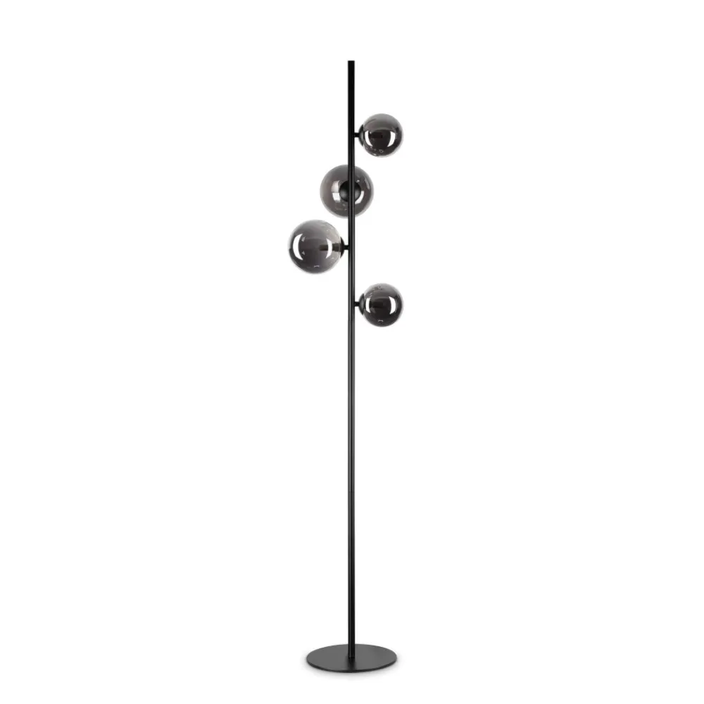 Lampade Da Terra-Ideal Lux Lampada da terra perlage pt4 nera sfere vetro fume