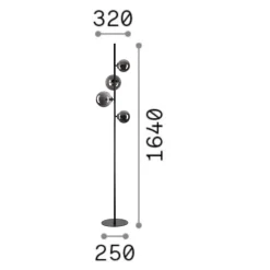 Lampade Da Terra-Ideal Lux Lampada da terra perlage pt4 nera sfere vetro fume