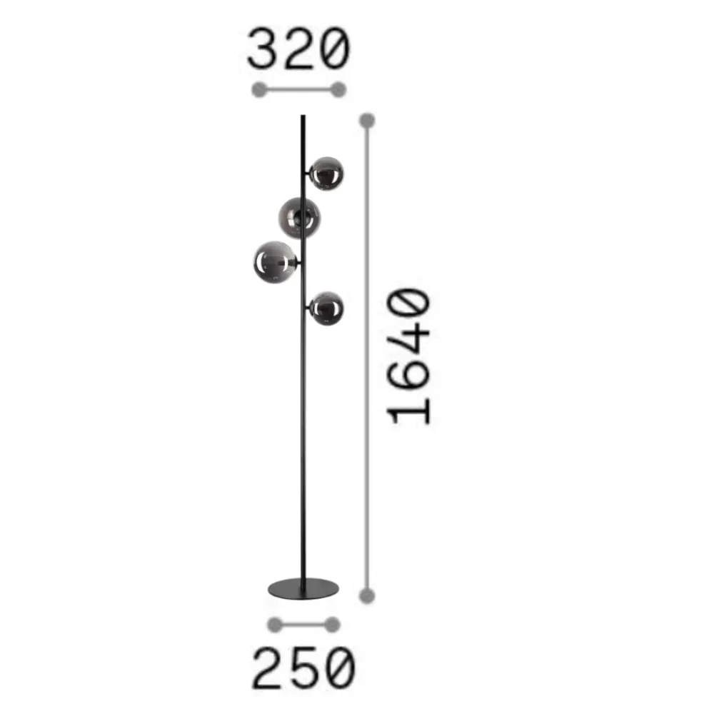 Lampade Da Terra-Ideal Lux Lampada da terra perlage pt4 nera sfere vetro fume