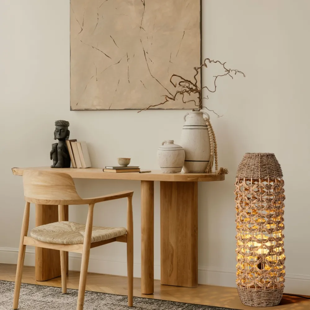 Lampade Da Terra-Selezionato da Mazzolaluce Lampada da terra in rattan e giacinto essiccato erba