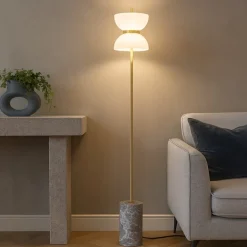 Lampade Da Terra-Maytoni Lampada da terra kyoto per salotto moderna oro base di marmo