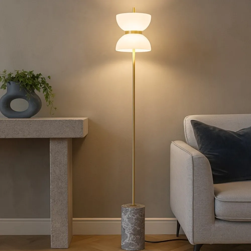 Lampade Da Terra-Maytoni Lampada da terra kyoto per salotto moderna oro base di marmo
