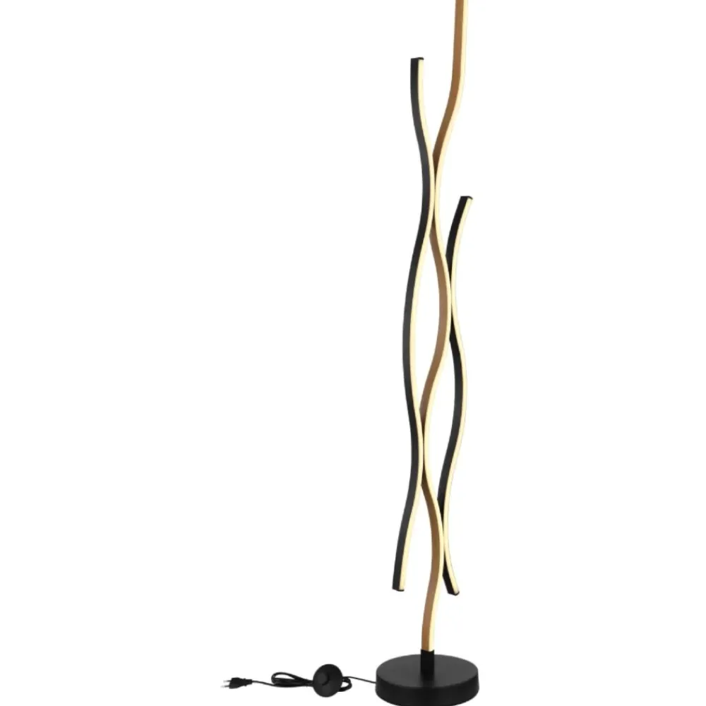 Lampade Da Terra-Selezionato da Mazzolaluce Lampada da terra led nero marrone effetto legno design moderna per soggiorno