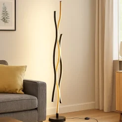 Lampade Da Terra-Selezionato da Mazzolaluce Lampada da terra led nero marrone effetto legno design moderna per soggiorno