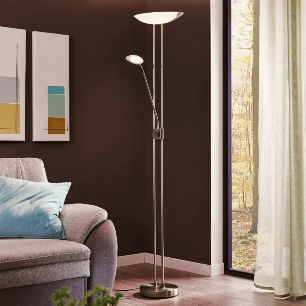 Lampade Da Terra-Eglo Lampada da terra led 22,5w 3000k moderna dimmerabile nickel baya