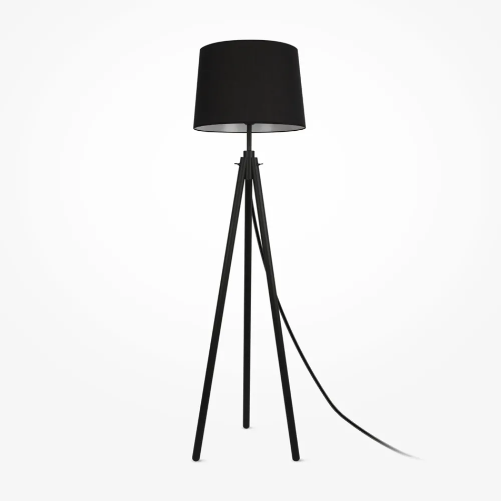 Lampade Da Terra-Maytoni Lampada da terra calvin tre piedi paralume in tessuto nero