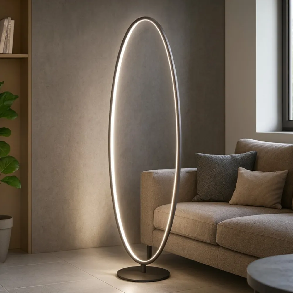 Lampade Da Terra-Selezionato da Mazzolaluce Lampada da terra moderna led 3000k circolare nera