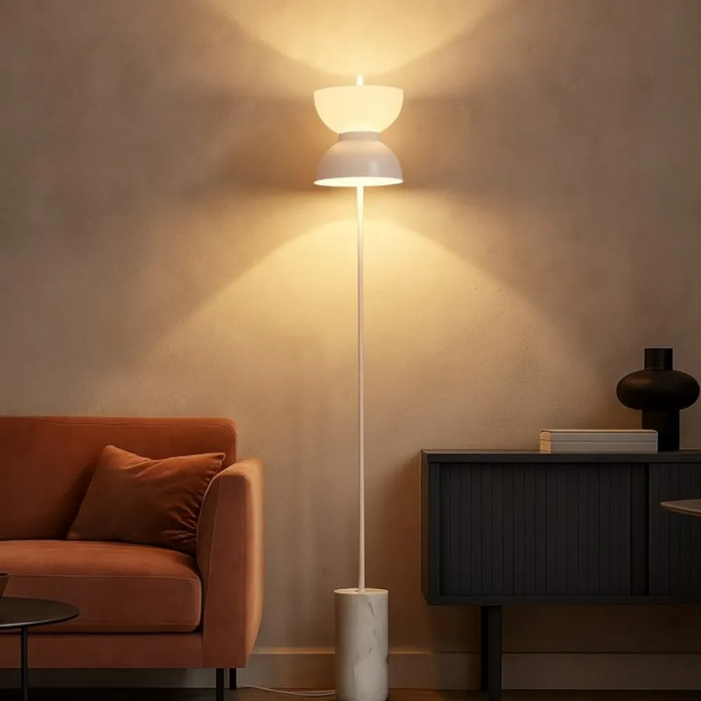 Lampade Da Terra-Maytoni Lampada da terra moderna kyoto led 3000k base in marmo bianco h145 cm