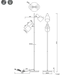 Lampade Da Terra-Selezionato da Mazzolaluce Lampada da terra moderna nera con due luci orientabili h161 cm