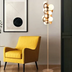 Lampade Da Terra-Selezionato da Mazzolaluce Lampada da terra moderna oro sfere vetro bianco per soggiorno