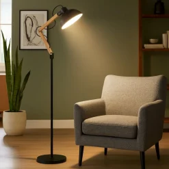 Lampade Da Terra-Selezionato da Mazzolaluce Lampada da terra nera legno orientabile per soggiorno