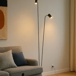 Lampade Da Terra-Selezionato da Mazzolaluce Lampada da terra nera 2 luci orientabili moderna da lettura