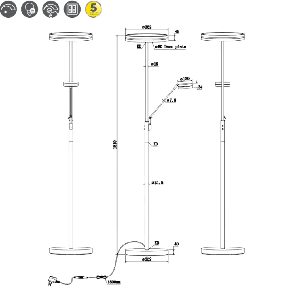 Lampade Da Terra-Selezionato da Mazzolaluce Lampada da terra nera moderna led da 2700k a 4000k orientabile