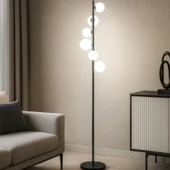 Lampade Da Terra-Selezionato da Mazzolaluce Lampada da terra nera sfere vetro bianco moderna