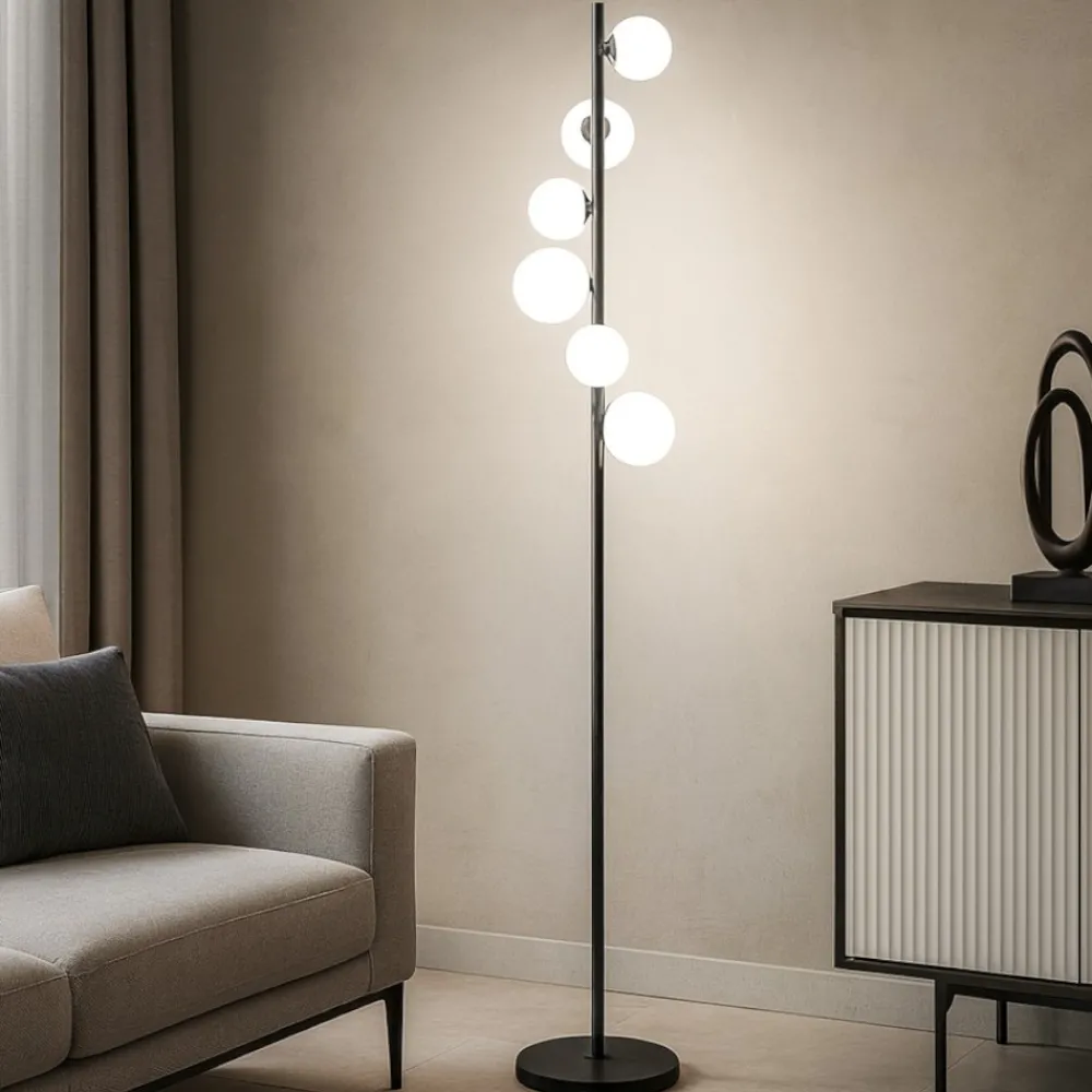 Lampade Da Terra-Selezionato da Mazzolaluce Lampada da terra nera sfere vetro bianco moderna