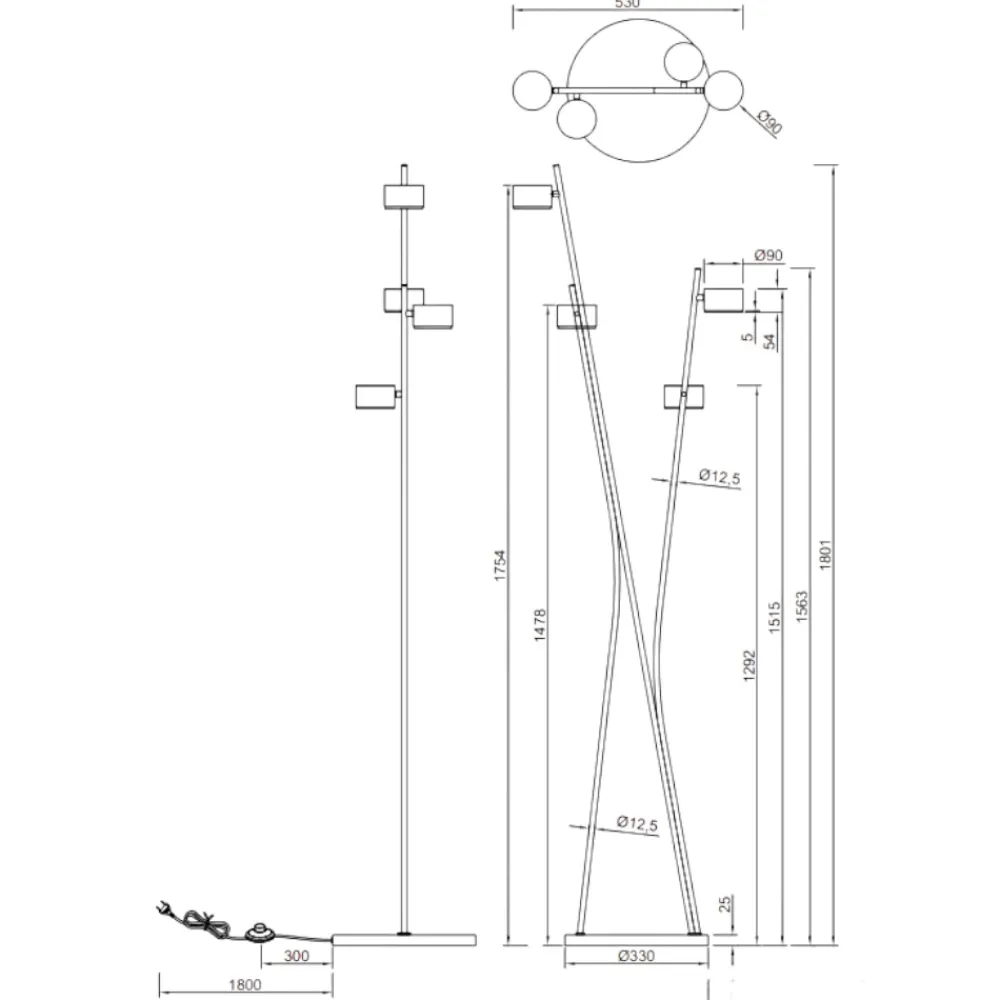 Lampade Da Terra-Selezionato da Mazzolaluce Lampada da terra nero oro luci orientabili moderna per salotto