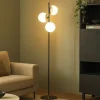 Lampade Da Terra-Maytoni Lampada da terra nero oro sfere vetro bianco nostalgia