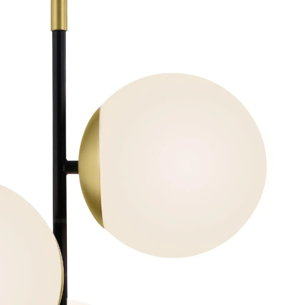 Lampade Da Terra-Maytoni Lampada da terra nero oro sfere vetro bianco nostalgia