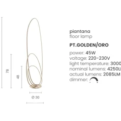 Lampade Da Terra-Ondaluce Lampada da terra pt golden oro design moderna dimmerabile