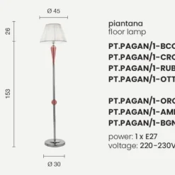 Lampade Da Terra-Ondaluce Lampada da terra pt paganini vetro blu ottanio elegante
