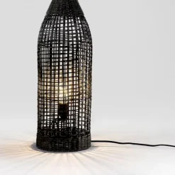 Lampade Da Terra-Selezionato da Mazzolaluce Lampada da terra orientale nera in rattan h73 cm