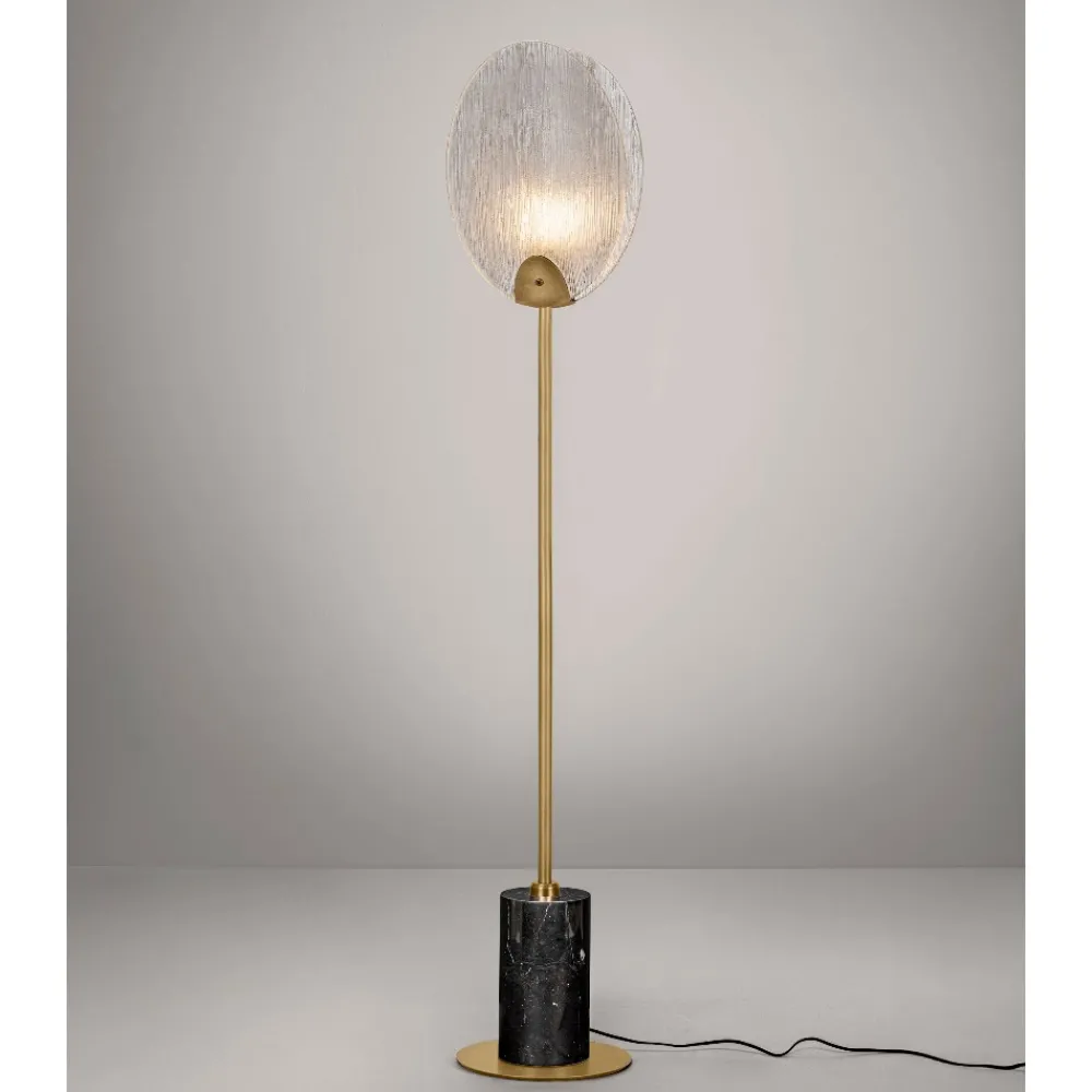 Lampade Da Terra-Selezionato da Mazzolaluce Lampada da terra oro conchiglia di vetro base di marmo nero