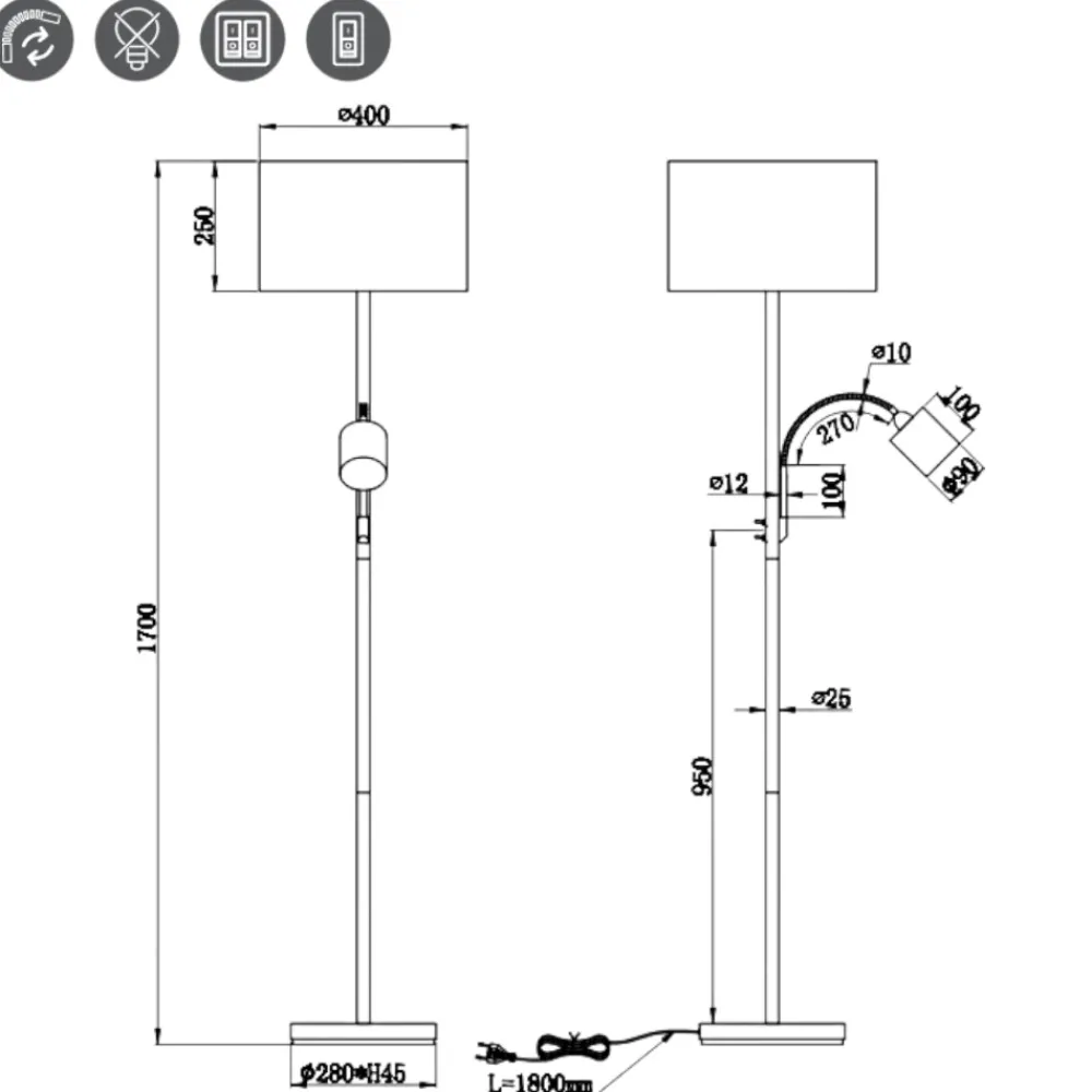 Lampade Da Terra-Selezionato da Mazzolaluce Lampada da terra per salotto due luci orientabile colore argento