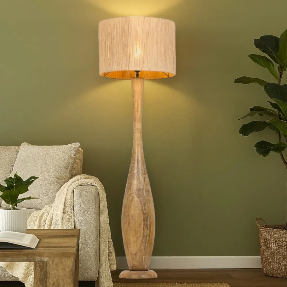 Lampade Da Terra-Selezionato da Mazzolaluce Lampada da terra piantana di legno per salotto paralume di juta